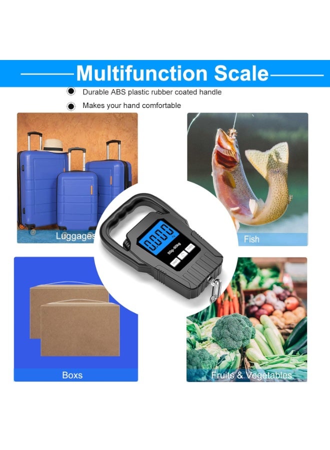 سكيل ميزان أمتعة رقمي معلق بشاشة LCD - ميزان يدوي محمول، سعة 50 كجم/110 رطل، وظيفة تصفير، تحويل وحدات متعددة، بطاريات مرفقة - Image 5